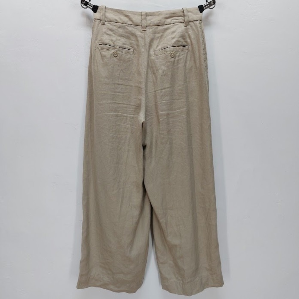 Madewell Linen Pleated Wide-Leg Pants Women's 0 Tan High Rise Cropped Coastal - Picture 2 of 9